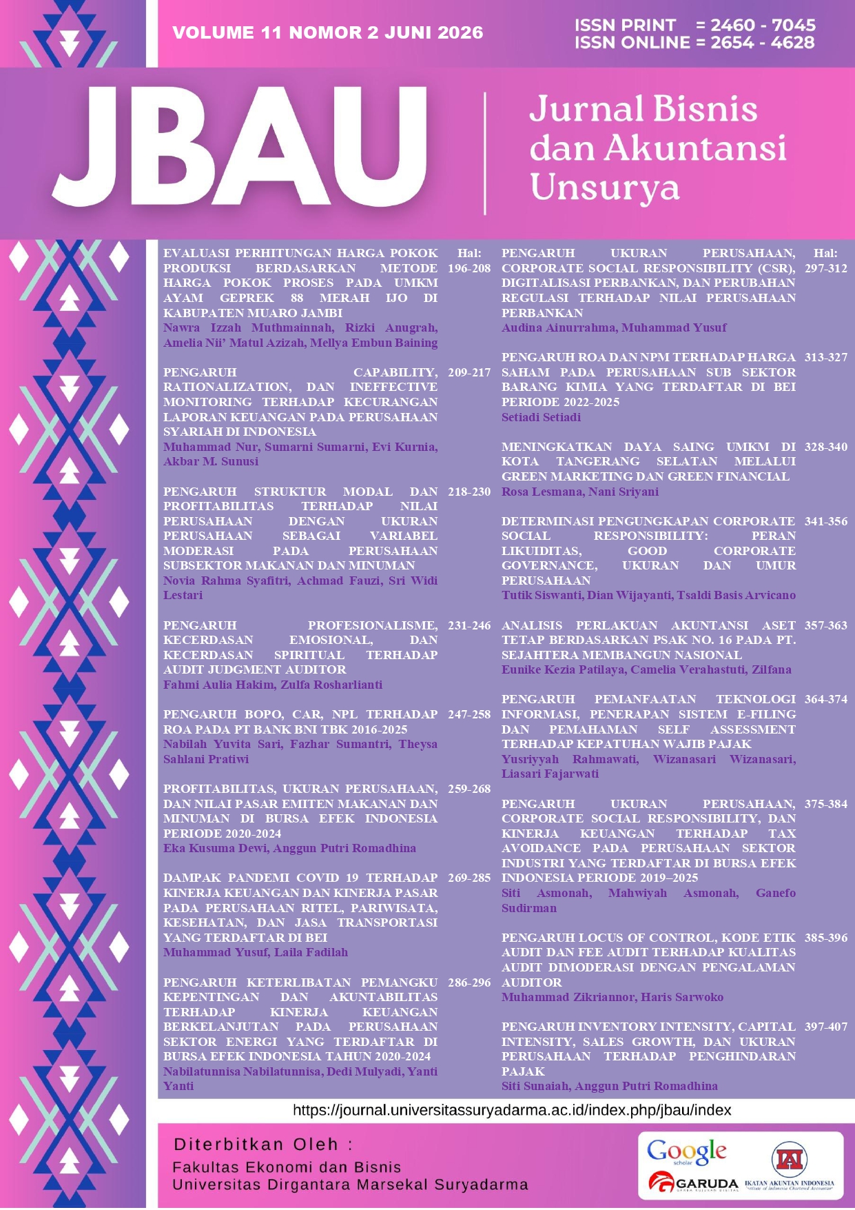 					Lihat Vol 11 No 2 (2026): Jurnal Bisnis dan Akuntansi Unsurya
				